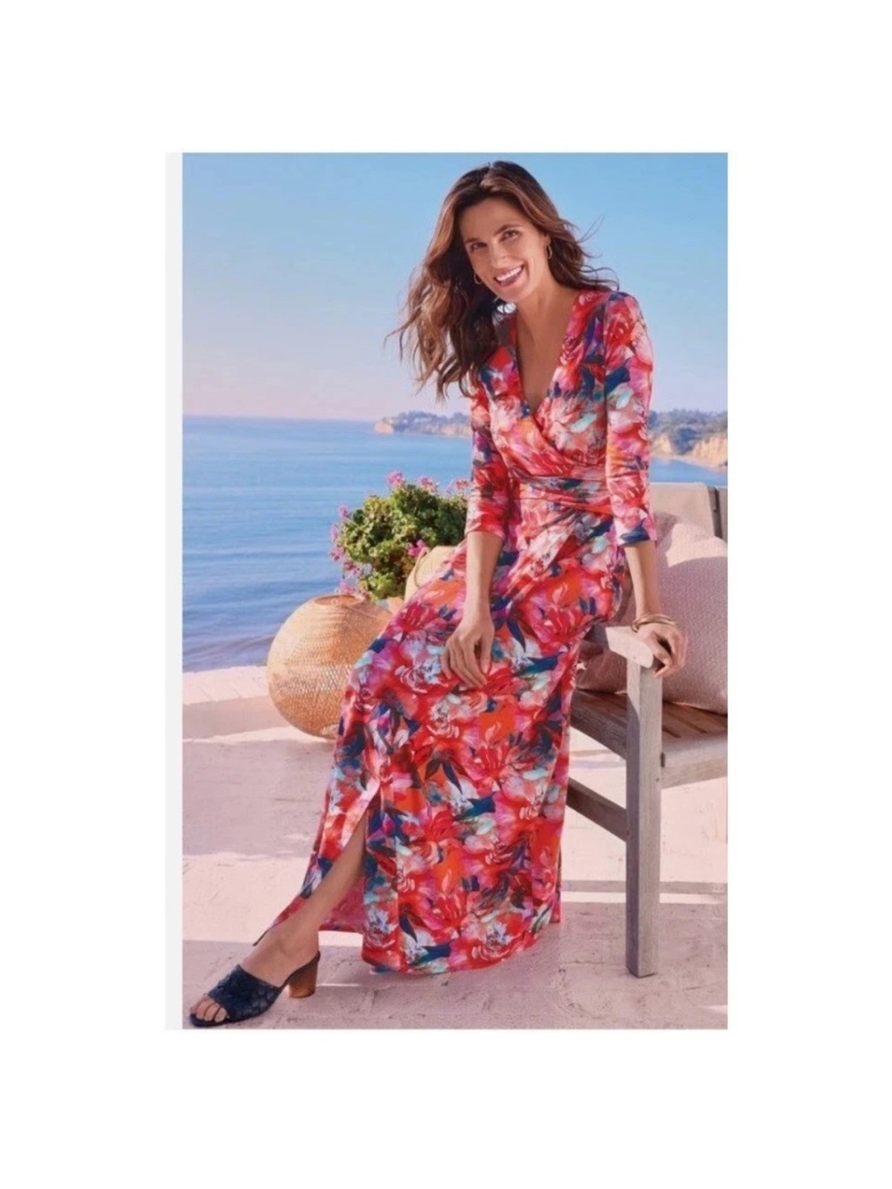 Soft Surroundings Le Jardin Wrap Maxi Dress Crimson Floral Womens 1X